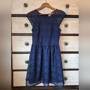 Dina Be Navy Geometric Lace Midi Dress